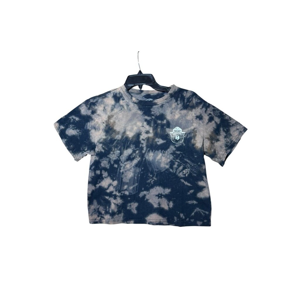 Smokey Bear Brown/Tan Tie Dye Graphic Retro Cropped Cotton T-Shirt Size Small